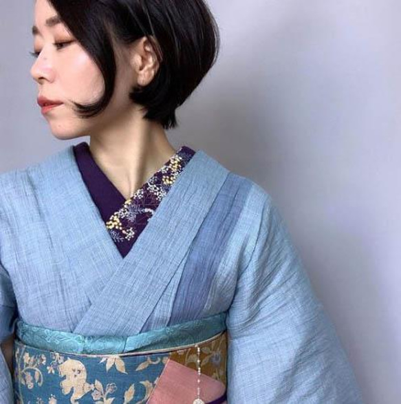 半衿・ミモザとカスミソウkatagawa布(紫色）（上前に刺繍が入ります） 2枚目の画像