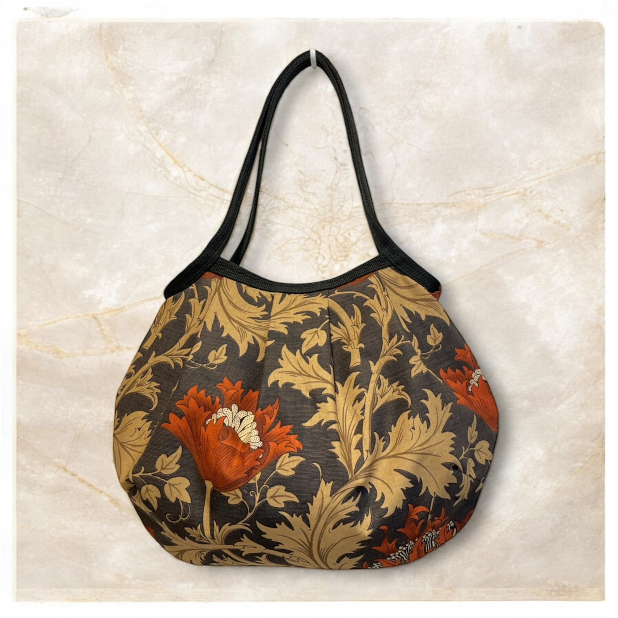 コロンと可愛いショルダーグラニーバッグ　ウィリアムモリス　アネモネ柄　ダマスクブラック　◎選べる2サイズ