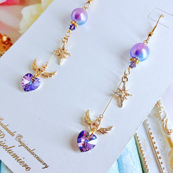 【804】ハート ガラスビーズ しずく ピアス イヤリング ハンドメイド 再販】ヴィトレイルライト 虹色クリスタルガラスのハートピアス