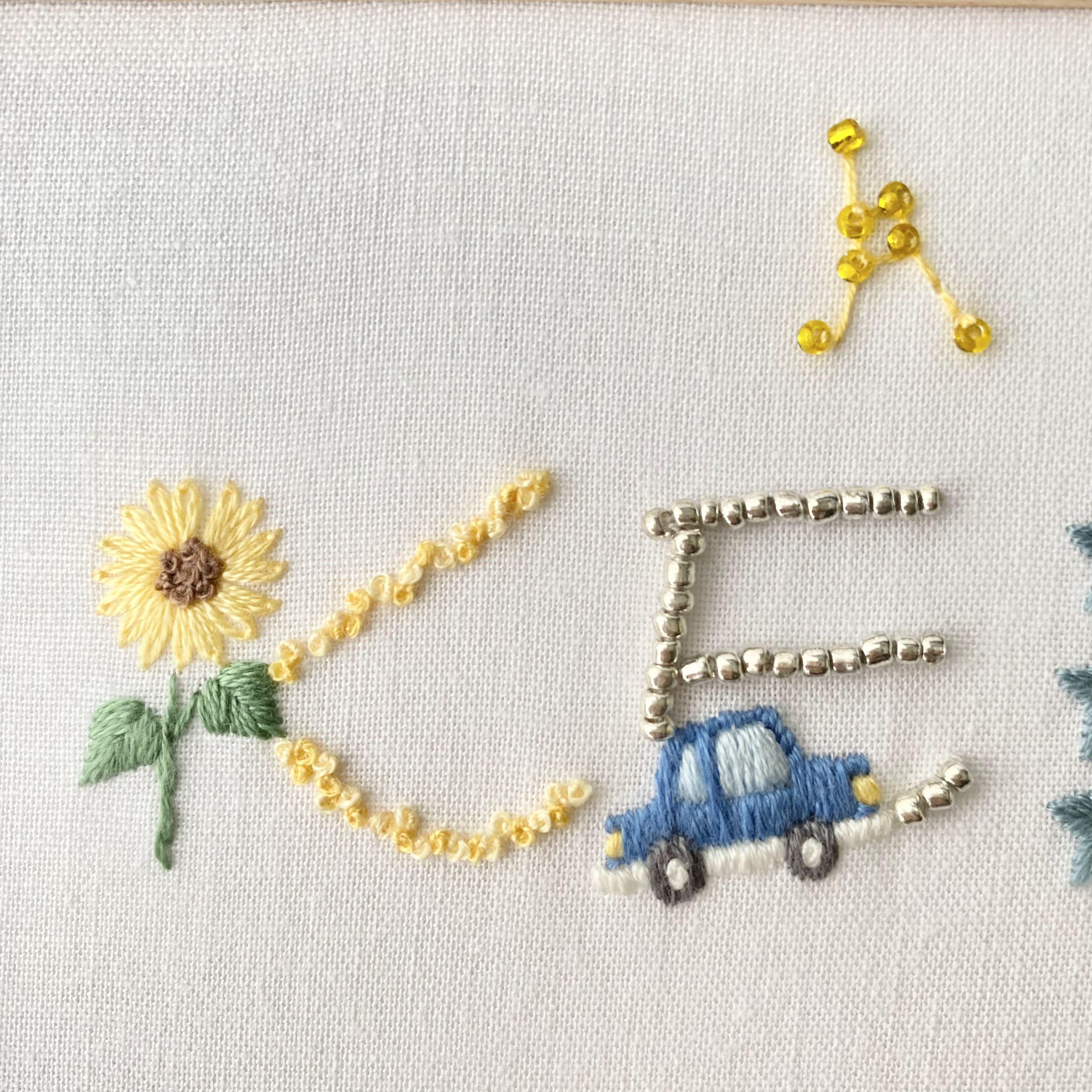 命名書　刺繍　A5サイズ　受注製作　ネームボード　ベビーボード　バースボード