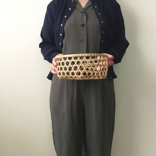 受注制作】六つ目編みかご 中型 フリーボックス・小物入れ タケアミ