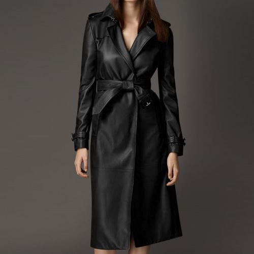 羊革・シャツ襟付きレザートレンチコート Sheep Leather Trench Coat W