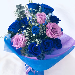 プリザーブドフラワー/青い薔薇とライラックローズの花束 6枚目の画像