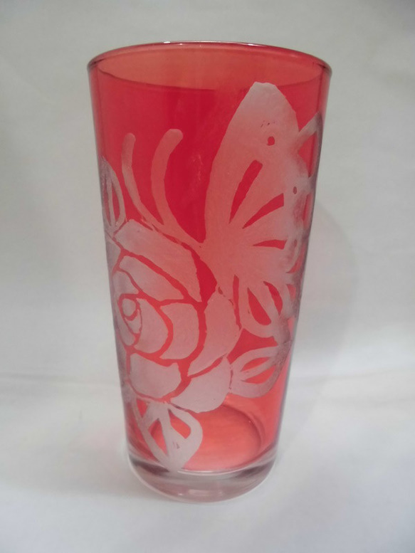グラスリッツェン　色付きグラス　薔薇と蝶 6枚目の画像