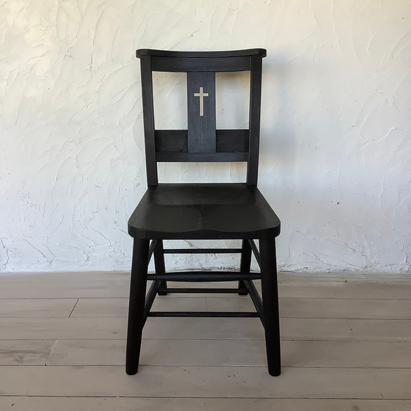 【受注制作】チャーチチェア クロスバック 教会椅子 チャペルチェア バイブルポケットタイプ/ch01（ブラック） 4枚目の画像