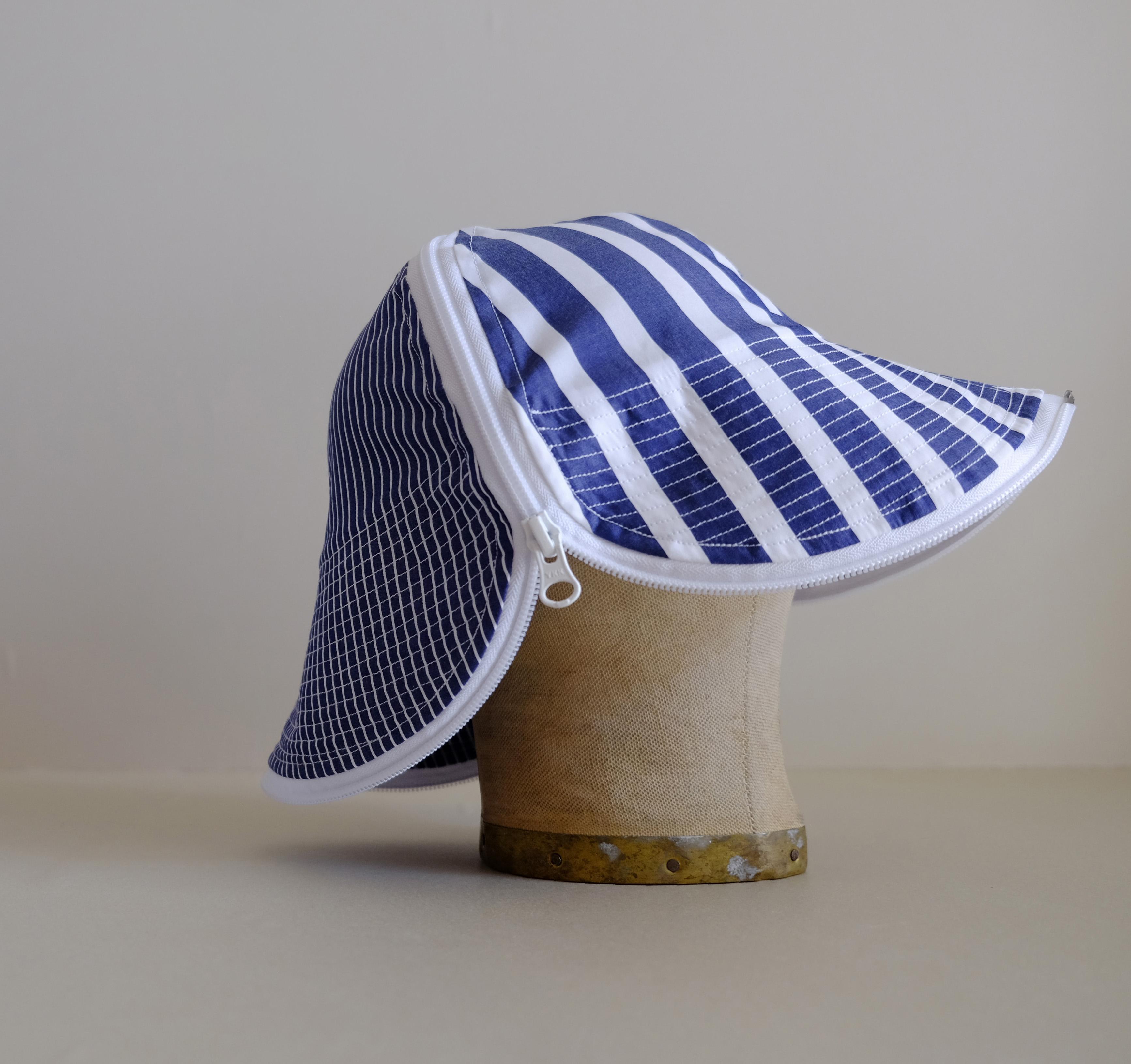 sale◎ 帽子 / チューリジップキャップハット / コットン シャンブレー / 白ジップ【紺白２種ストライプ】