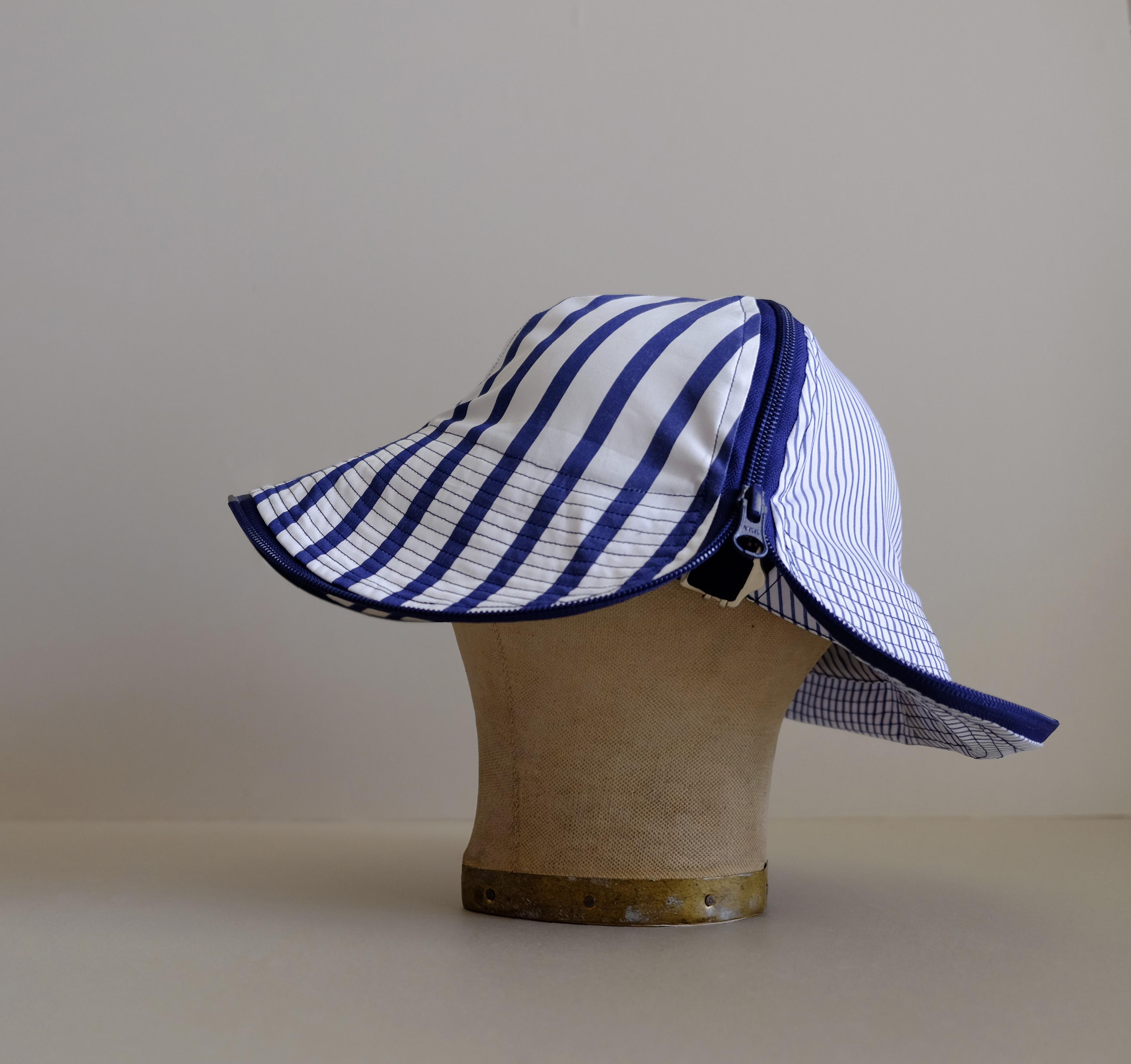 sale帽子 / チューリジップキャップハット / コットン シャンブレー / 紺ジップ【 白紺２種ストライプ 】