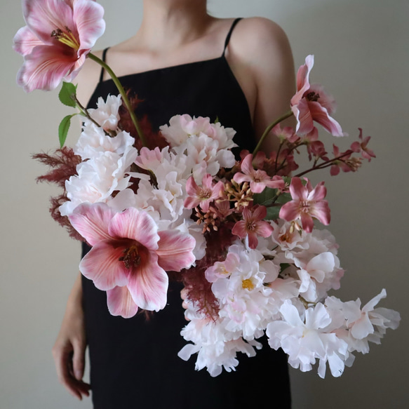 韓国風ピンクブーケ チューリップ リアル ウェディングブーケ アーティ