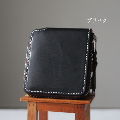 本革 ラウンドファスナー ハーフ 2つ折り財布 コンパクト財布