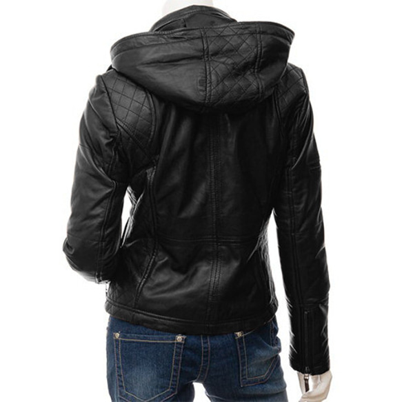 羊革フード付きライダージャケット Sheep Leather Jacket with Hood 5枚目の画像