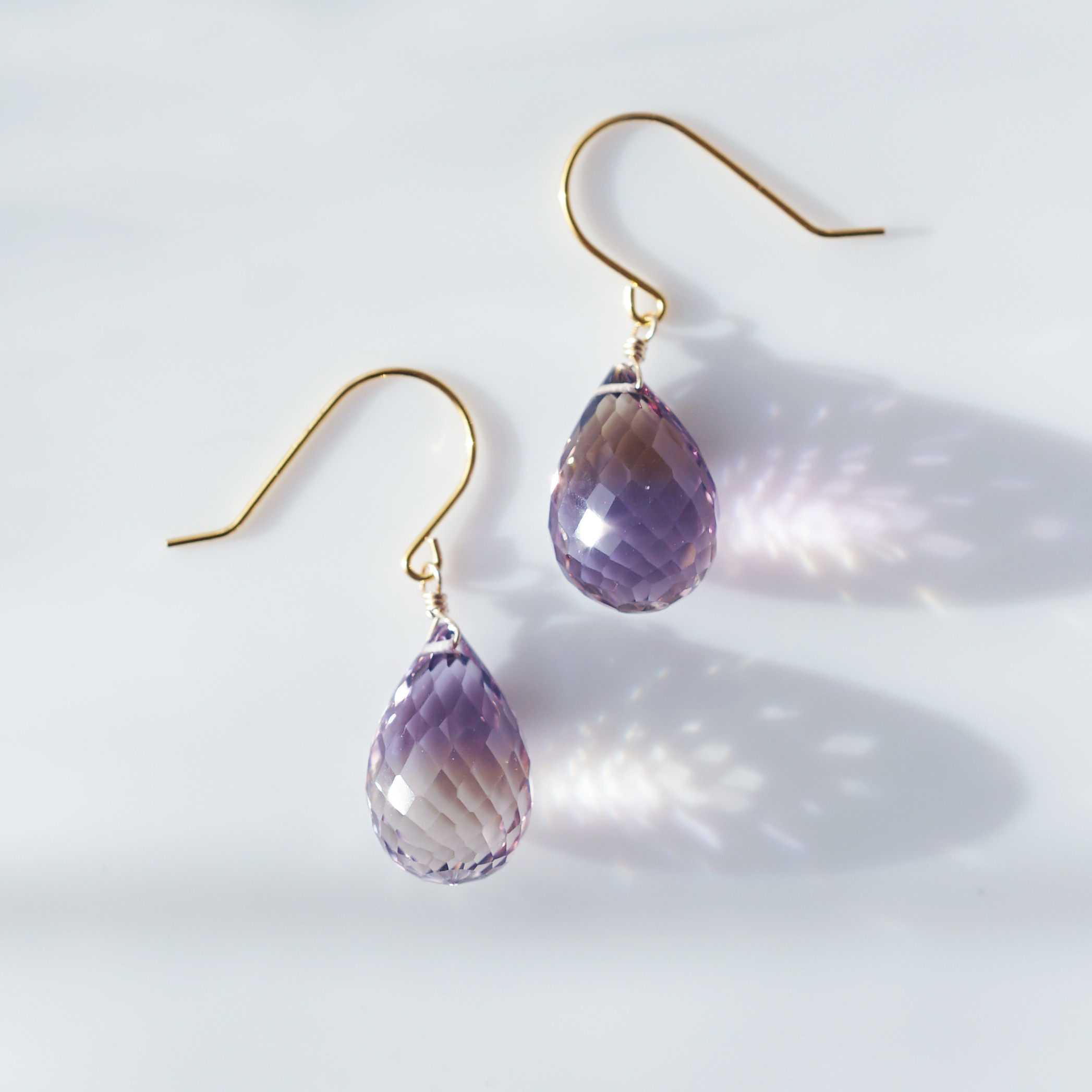 極上大粒！アメトリンのブリオレットドロップカット・サージカルステンレスピアス　～Ariane