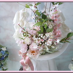 ◆桜さくら&ローズのクラッチブーケ＊アームブーケ◆ウエディングブーケ 前撮り スワッグ 壁掛に ピンク アートフラワー 5枚目の画像