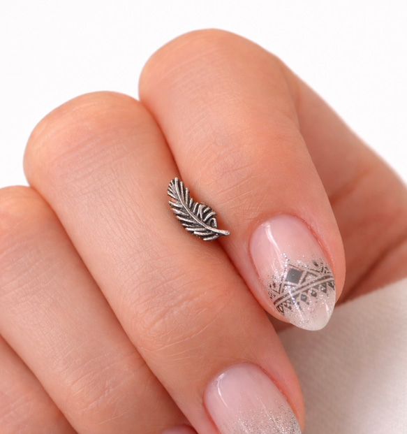 アンティークフェザー 羽根 ボディピアス 14G 16G 18G シルバー 軟骨