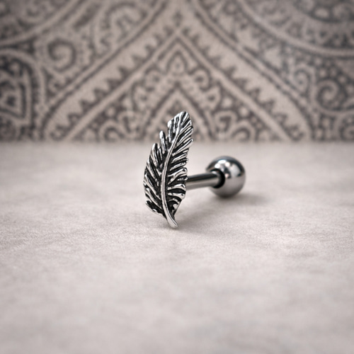 アンティークフェザー 羽根 ボディピアス 14G 16G 18G シルバー 軟骨