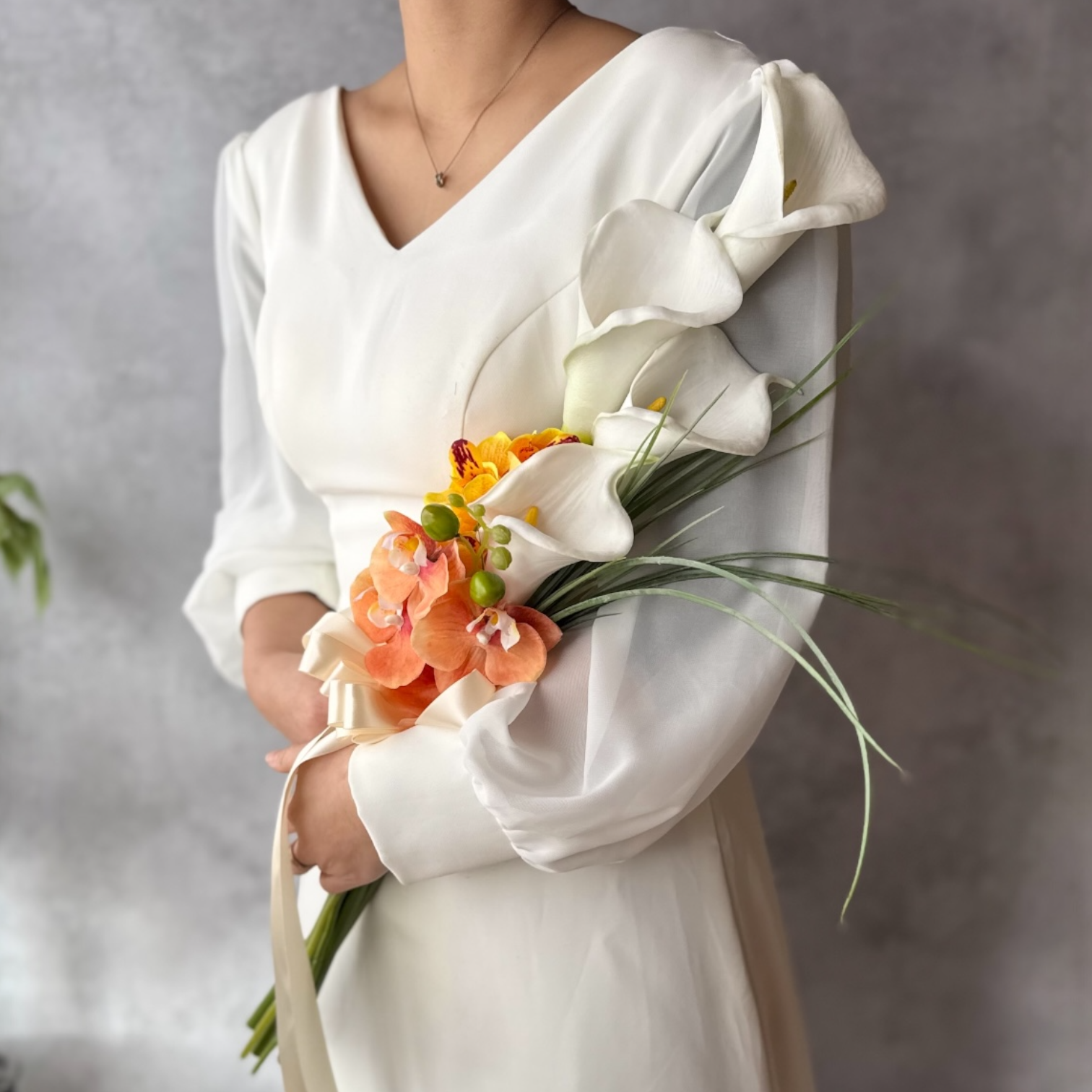 【送料無料】カラー×黄色オレンジアームブーケ☆ブートニア