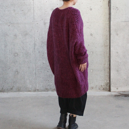 手編みざっくりモヘアロングセーター ダークパープル ニット・セーター