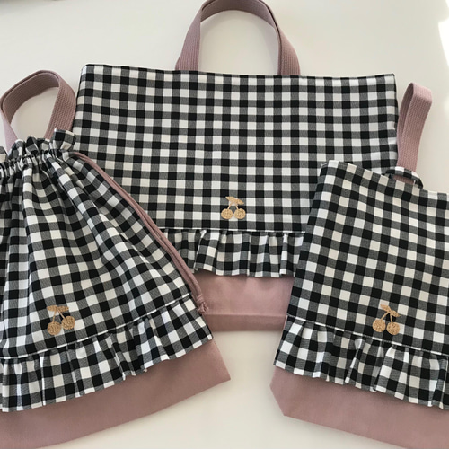 オシャレなレッスンバック くすみカラー ピンク 女の子 チェック