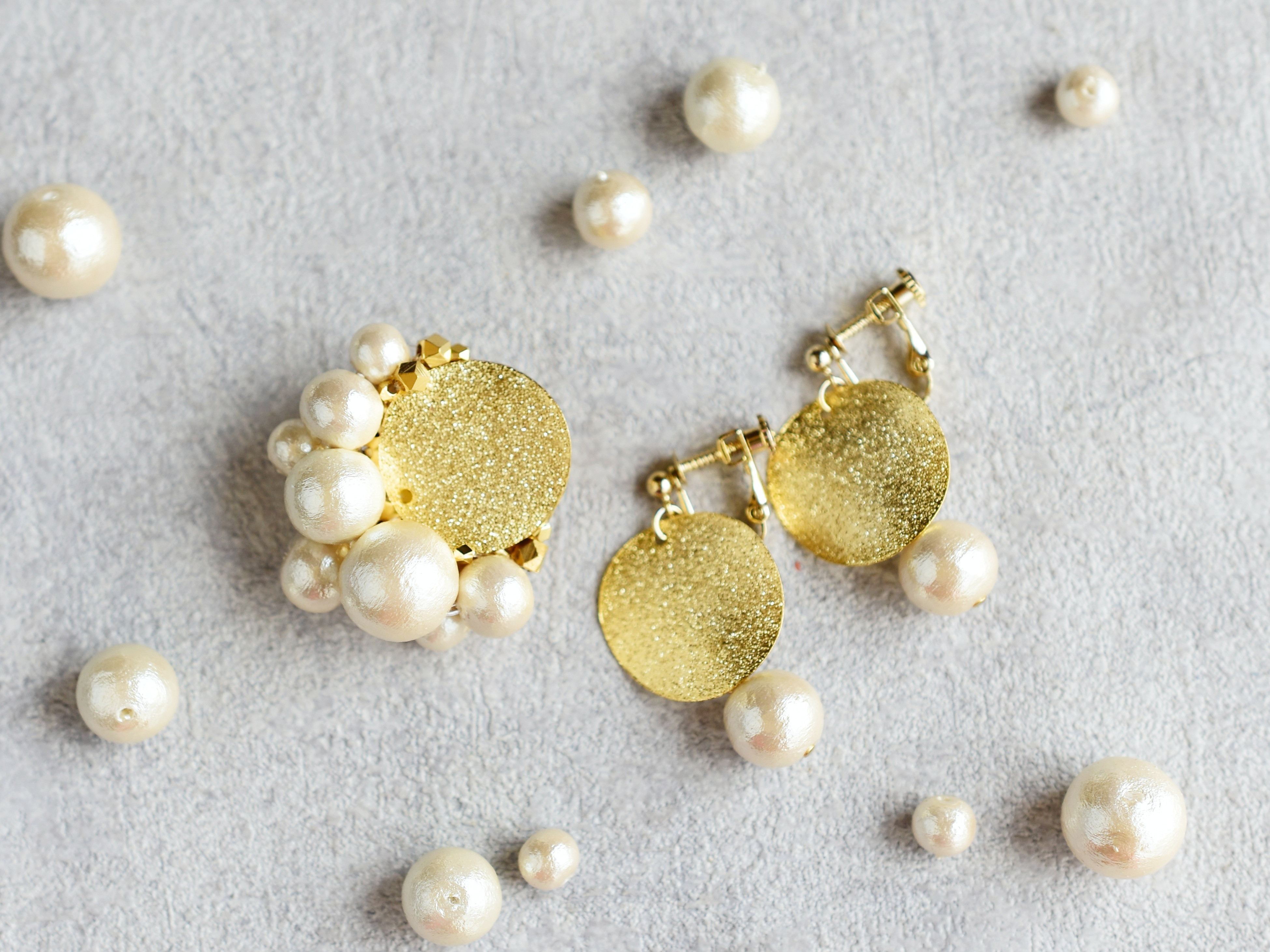 【 ブローチ + イヤリング セット】月とコットンパール ( 大人フォーマル2026 )