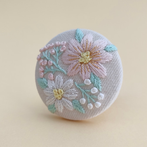 ふんわりパステルカラーのお花刺繍ブローチor刺繍ヘアゴム ブローチ