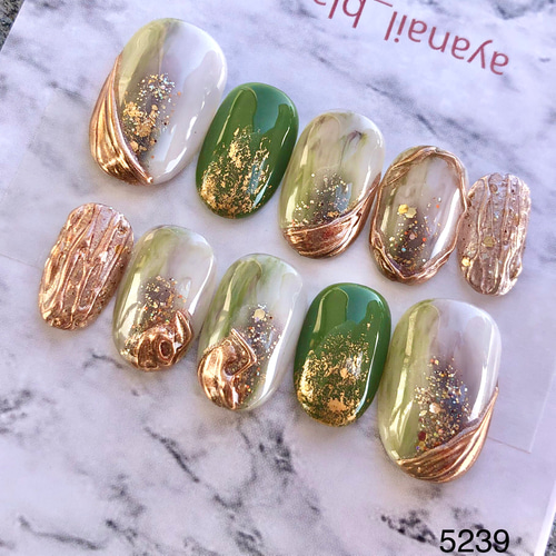 オーダーネイルチップ 5239ピスタチオ グリーン 緑 ジェル 結婚式 成人