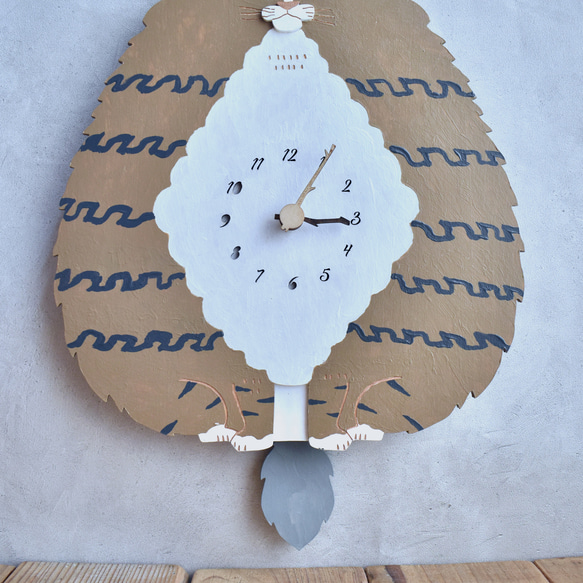 ノルウェージャン・フォレスト・キャット＊ビッグサイズの時計 木製 振り子時計 掛け時計 5枚目の画像