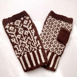 【アルパカ&メリノウール】北欧テイスト　草花模様の指なし手編みミトン　4色展開 10枚目の画像