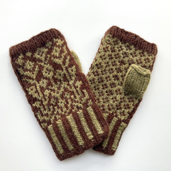 【アルパカ&メリノウール】北欧テイスト　草花模様の指なし手編みミトン　4色展開 13枚目の画像