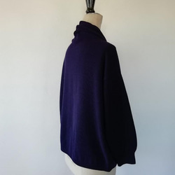 軽くてふんわり暖かウール混ショール衿カーディガン　ネイビー 3枚目の画像