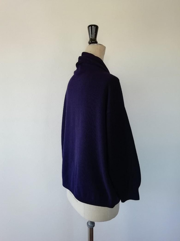 軽くてふんわり暖かウール混ショール衿カーディガン　ネイビー 3枚目の画像