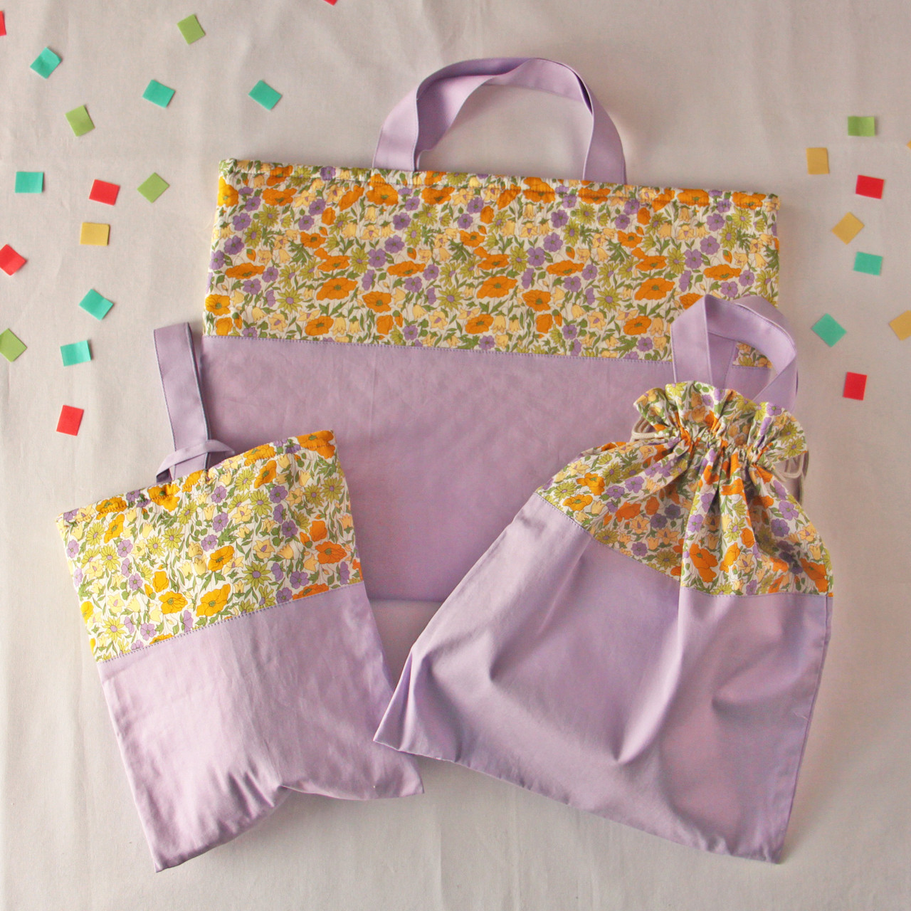 レッスンバッグ＆着替え袋＆上履き袋セット リバティ"Poppy and Daisy "×パープル《入園・入学》