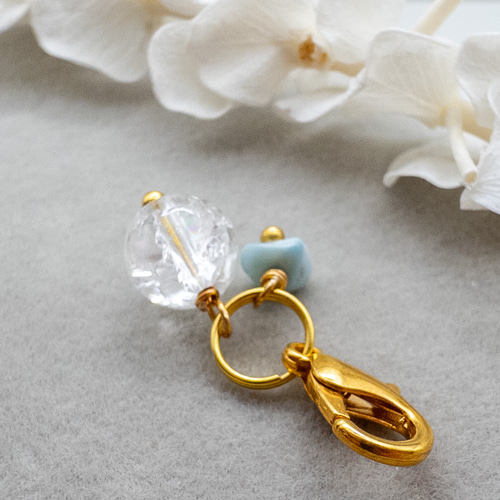 初夏SALE＊ 小さいのが好きな方に ラリマー 水晶 チャーム イヤホン