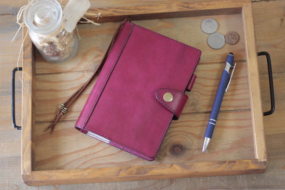 【サイズオーダー可能】新作　ほぼ日手帳カバー/手染めローズレッド　受注製作品