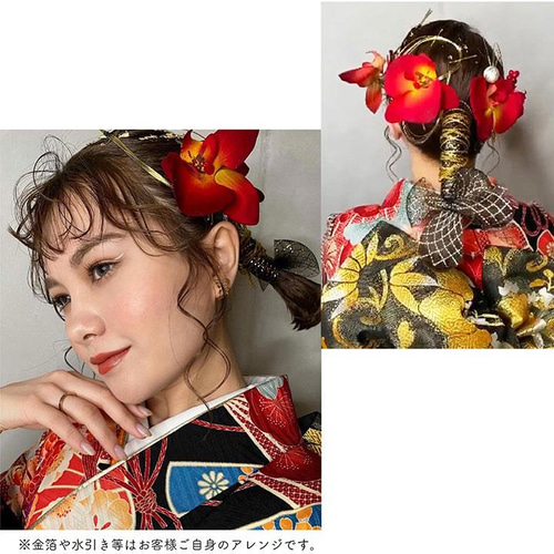 成人式・結婚式・卒業式 赤い胡蝶蘭の髪飾り/造花 タッセル