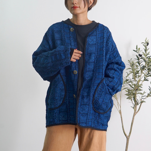 6重ガーゼノーカラージャケット/ブルー/三河木綿 ジャケット UZUiRO