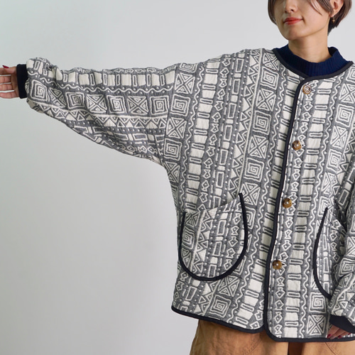 UZUIRO 日本製 ノーカラージャケット 6重ガーゼノーカラージャケット/ブラック/三河木綿