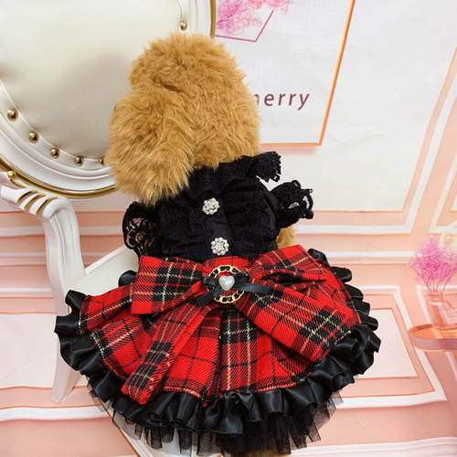 オーダー可＊ハンドメイド犬服＊ギャザーワンピ・ハート♡レッド オーダー可＊ハンドメイド犬服＊ギャザーワンピ・ハート♡レッド