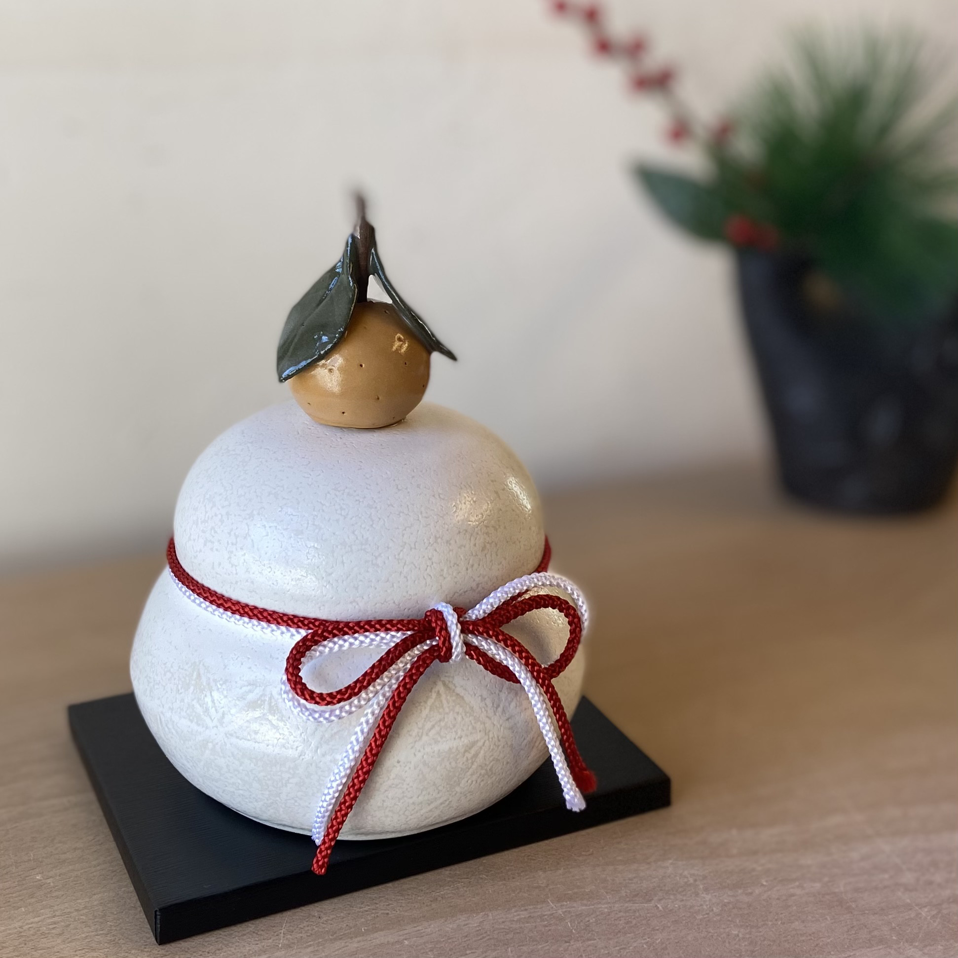 京のおかがみさん　(大) 陶器の鏡餅　和柄デザイン(麻の葉)　年内発送