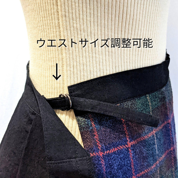 細見え巻きスカート（タックスカート）ブラウンチェック×カーキ 11枚目の画像
