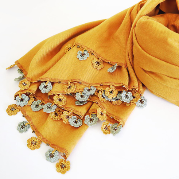 [Made to order] OYA Pashmina shawl [MARY] Mustard 第5張的照片