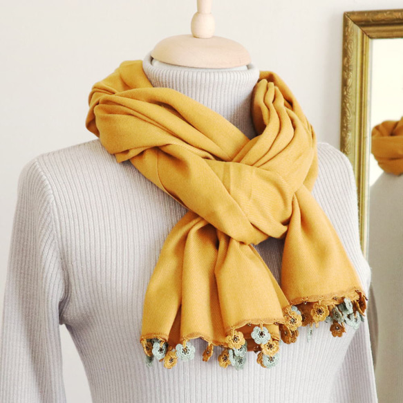 [Made to order] OYA Pashmina shawl [MARY] Mustard 第4張的照片