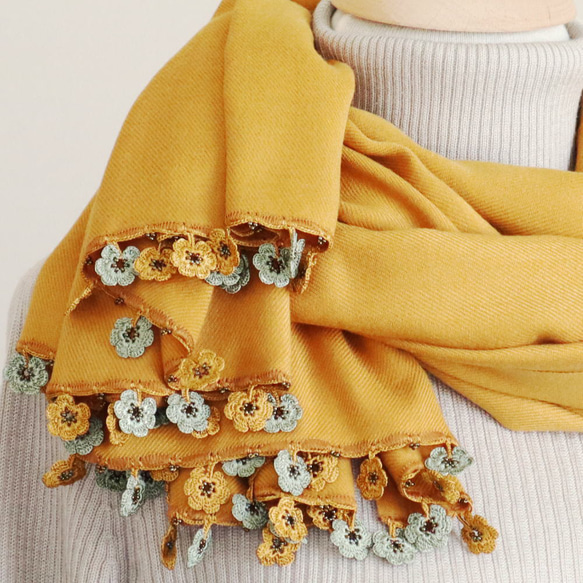 [Made to order] OYA Pashmina shawl [MARY] Mustard 第2張的照片