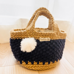 麻紐バッグ ニットバッグ ミニマルシェバッグ ぽこぽこ編み