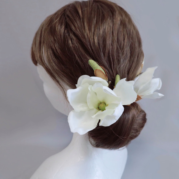木蓮髪飾り　マグノリア　 ホワイト 3枚目の画像