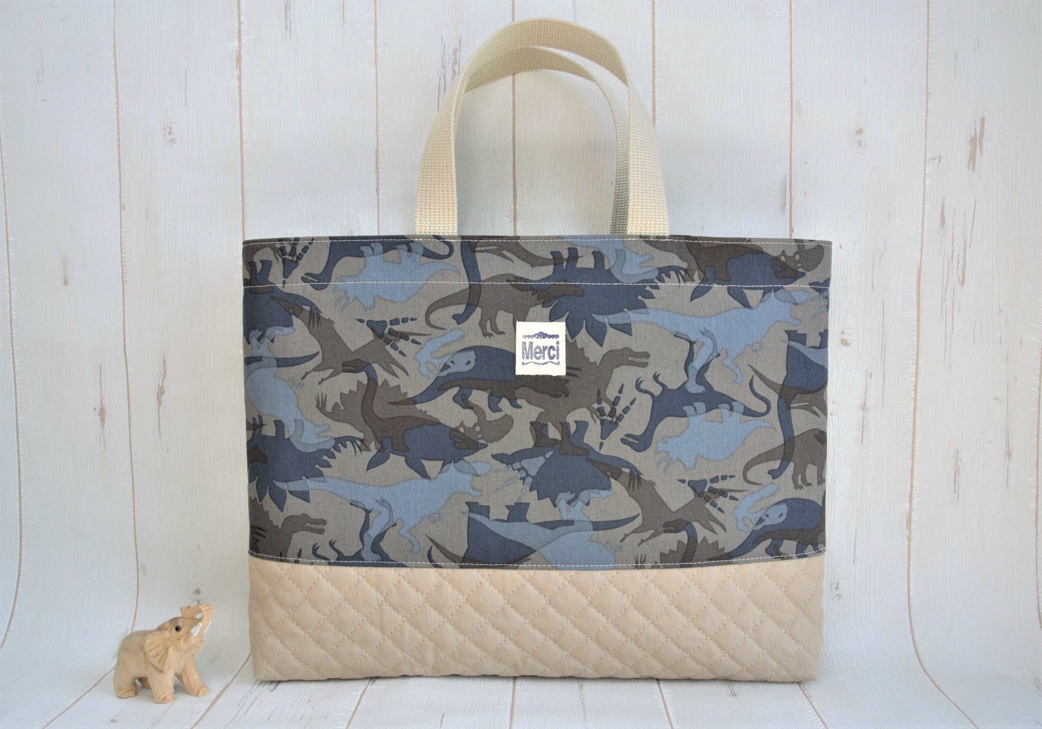 オーダー受付中　入園入学準備レッスンバックetc　恐竜大行進グレー オーダー受付中 入園入学準備レッスンバックetc 恐竜大行進グレー