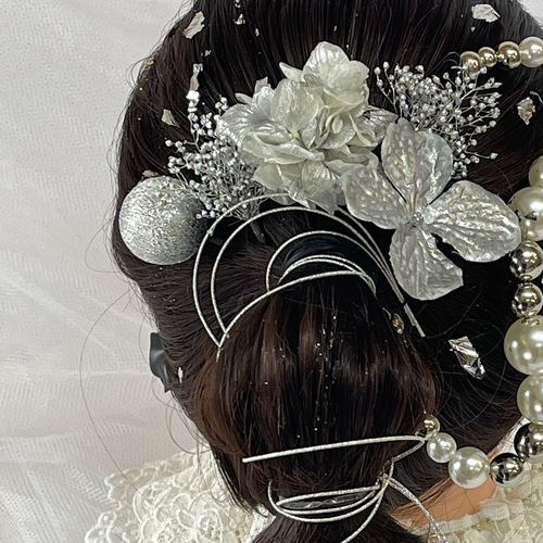 成人式 髪飾り シルバーパールミックス ランダムボールチェーン