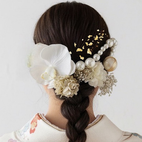 成人式 髪の毛飾り 蝶々とリボンのツインテール髪飾り ホワイトレッド 成人式 髪