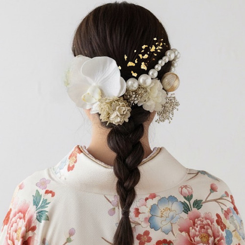 成人式 髪がさり ホワイトコーラルピンクmix髪飾り 素敵でした🌷 #成人式髪飾り