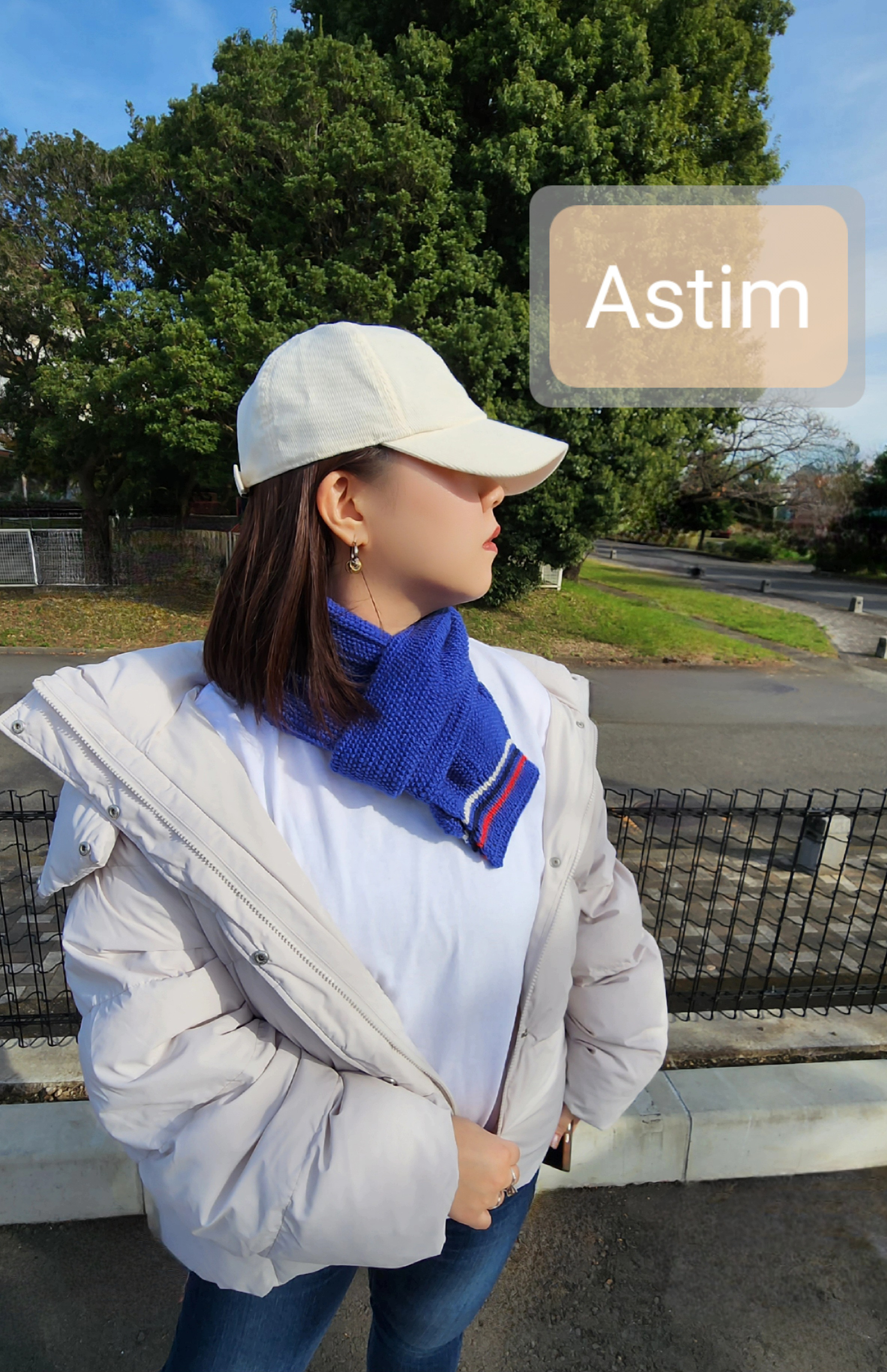 E127F【バレンタインギフト】鮮やかブルーに3色ラインのマリントリコ/リブ袖風マフラー/メリノ100％【送料無料】