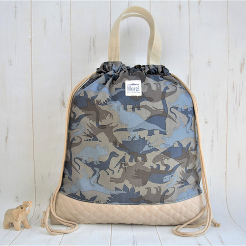 特大サイズ45×40】メンズ恐竜ナップサック型体操服入れ 渋