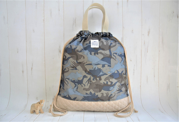 特大サイズ45×40】メンズ恐竜ナップサック型体操服入れ 渋